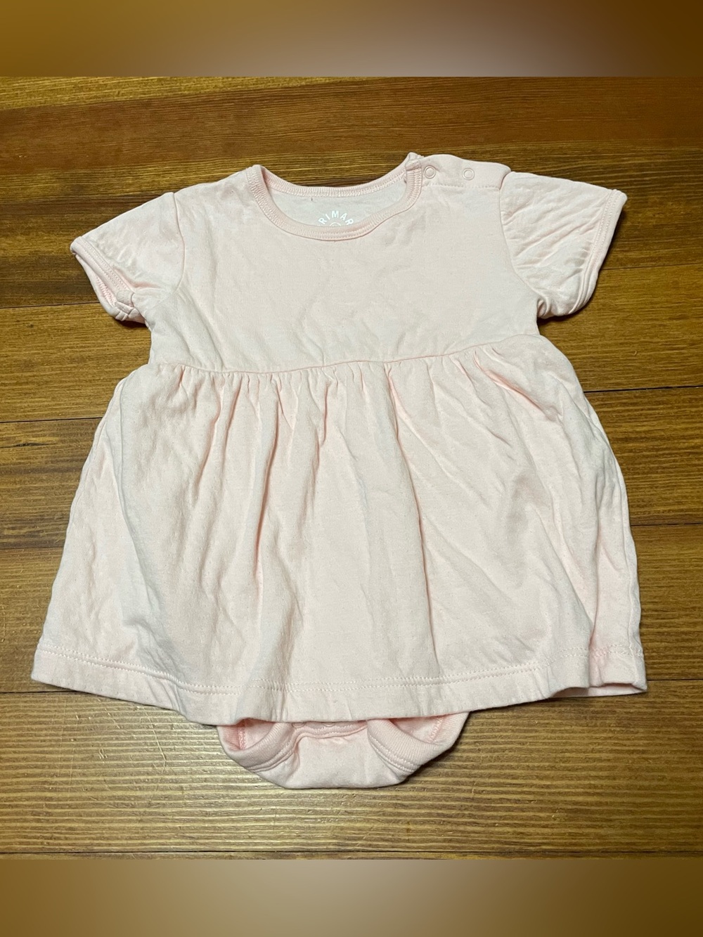 Primary Light Pink Pointelle Cotton Short-Sleeve Dress Bodysuit Size 6-12 Months